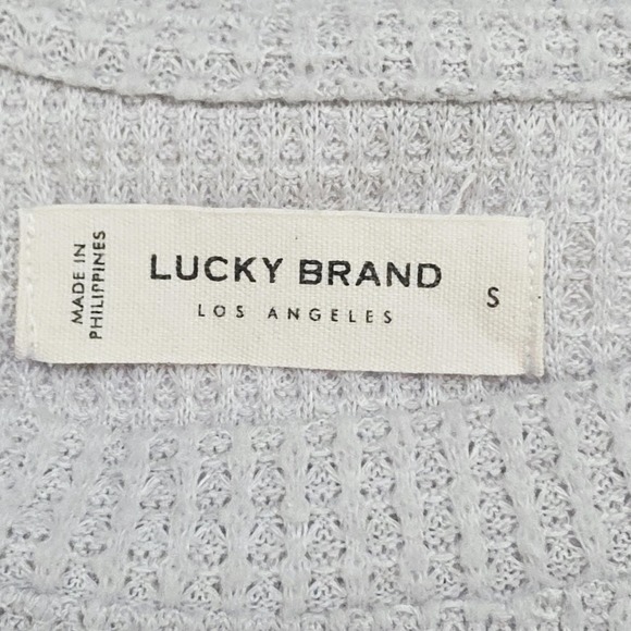 Lucky Brand Mens Small Light Gray Waffle Knit Crewneck Long Sleeve Sweater Work - Picture 4 of 9